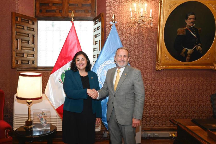 Canciller Elmer Schialer y coordinadora residente de la ONU, Rossana Dudziak.